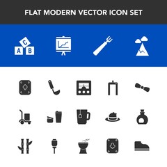 Modern, simple vector icon set with cup, scan, communication, footwear, landscape, blue, drink, nature, wireless, fashion, cafe, machine, radio, sky, cooking, document, sugar, signal, play, xray icons