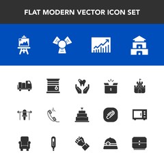 Modern, simple vector icon set with dessert, sand, drawing, white, cake, interior, asia, pack, pagoda, plastic, phone, dental, healthy, weight, box, culture, shipping, cardboard, delivery, graph icons