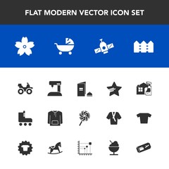 Modern, simple vector icon set with space, skating, equipment, book, leisure, technology, kid, fence, candy, orbit, sign, spring, station, fun, star, flower, brochure, clothing, sport, quad, sew icons