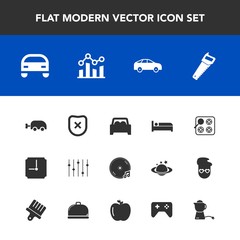Modern, simple vector icon set with time, bus, play, tea, clock, safety, chart, breakfast, vehicle, closed, sound, direction, carriage, album, hotel, cook, travel, move, highway, drink, teapot icons