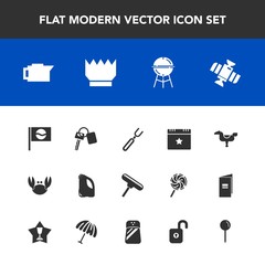 Modern, simple vector icon set with paint, key, spoon, space, crab, child, fork, horse, drink, grill, barbecue, station, celebration, coffee, restaurant, fresh, espresso, automobile, auto, food icons