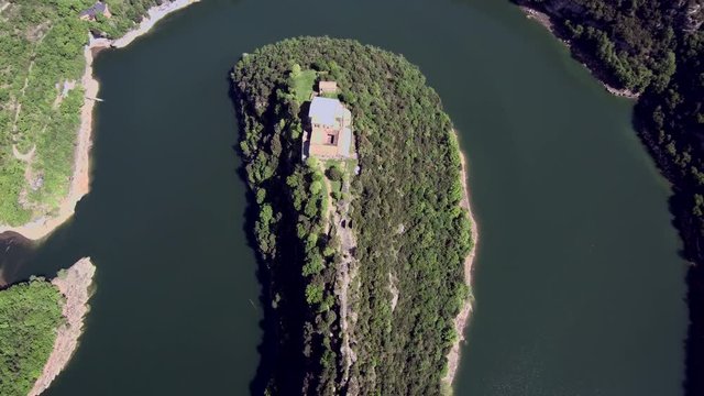 Aerial view of benedictine monastery of Sant Pere de Casserres 3. Girona. Ctalonia. Spain.