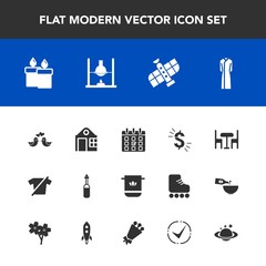Modern, simple vector icon set with dollar, tool, decoration, table, cloth, timetable, female, bathroom, clothing, chair, love, medicine, technology, business, estate, equipment, orbit, animal icons