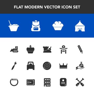 Modern, simple vector icon set with water, paddle, sand, dessert, sweet, drum, construction, automobile, pen, safe, auto, identity, money, car, noodle, brush, architecture, pencil, tire, wheel icons