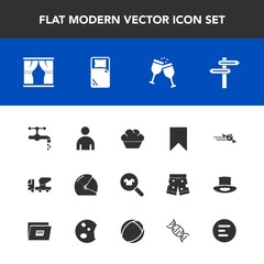 Modern, simple vector icon set with banner, bathroom, tap, dessert, red, clothing, concrete, bed, sign, sink, woman, faucet, departure, alcohol, glass, water, biker, wine, food, home, drink, man icons