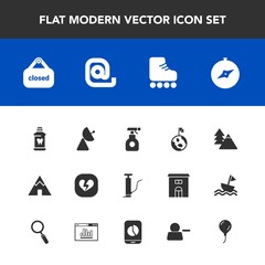 Modern, simple vector icon set with love, skate, landscape, shop, business, heart, pesticide, antenna, outdoor, tent, space, environment, chemical, map, earth, camp, care, radio, communication icons
