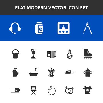 Modern, simple vector icon set with communication, paint, red, jar, first, achievement, food, hot, glass, interior, instrument, laboratory, house, toilet, tool, alcohol, technology, sport, color icons