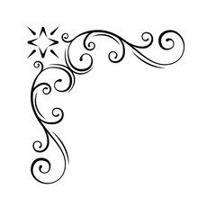 Decorative swirl floral corner. Calligraphic design element, page decoration. Scroll vintage border. Wedding invitation, Greeting card design. Vector.