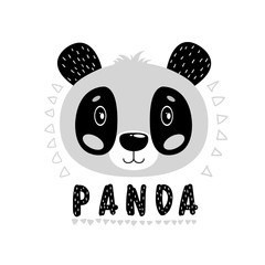 Cute vector panda face. One object on a white background.