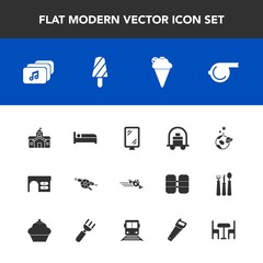 Modern, simple vector icon set with weapon, airplane, service, astronaut, road, street, gun, exploration, plane, equipment, business, whistle, music, bellboy, object, building, dessert, city icons