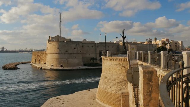 Entrance of the canal facing the Aragonese castle in Taranto, in the south of Italy.
