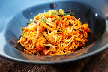 asian food fried noodle on the table