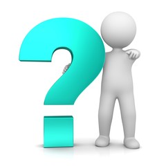 question mark 3d interrogation point turquoise white stick figure man person character symbol icon isolated sign
