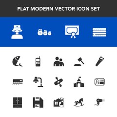 Modern, simple vector icon set with judge, achievement, sandwich, mobile, work, diploma, human, frame, burger, people, decoration, seafood, activity, lamp, care, cheeseburger, air, nurse, snack icons