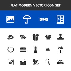 Modern, simple vector icon set with mark, orbit, frame, bird, new, rain, photo, shirt, technology, furniture, hamburger, chess, animal, king, white, gadget, tie, wildlife, home, car, strategy icons