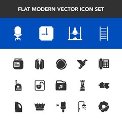 Modern, simple vector icon set with art, unlock, sweet, science, wc, ball, hour, child, armchair, boy, home, bath, music, origami, jar, lock, phone, chemistry, dessert, clock, protection, paper icons