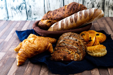 Assortment of baked French bread