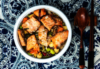 japanese food Mix Salmon Chirashi Rice Bowl