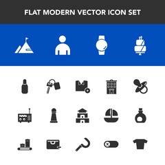 Modern, simple vector icon set with house, nature, dessert, food, sweet, child, auto, automobile, strategy, cake, baby, real, travel, business, kid, t-shirt, pacifier, pie, white, game, gadget icons