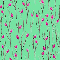 Seamless Botanical Pattern with Briar Branches in Asian Style.