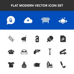 Modern, simple vector icon set with sushi, home, call, privacy, boiler, hotel, music, seafood, dna, globe, fish, food, handgun, dessert, hot, note, internet, firearm, gun, ice, bed, earth, space icons