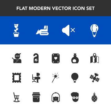 Modern, simple vector icon set with weapon, office, parachute, olive, map, pin, sound, mute, hotel, room, work, green, food, border, mediterranean, table, business, wand, desk, healthy, pot, sky icons