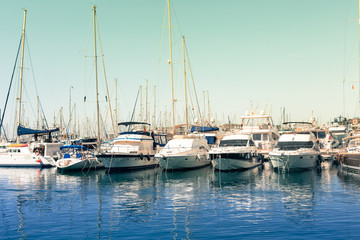Fototapeta premium Yachts on stand by in the port.