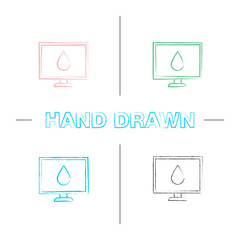 Computer display calibration hand drawn icons set