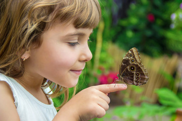 Child with a butterfly. Selective focus.