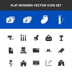 Modern, simple vector icon set with socks, adventure, bar, camp, internet, file, tent, health, cocktail, diagram, can, houseboat, store, knife, kitchen, business, spoon, heart, boat, dryer, fork icons