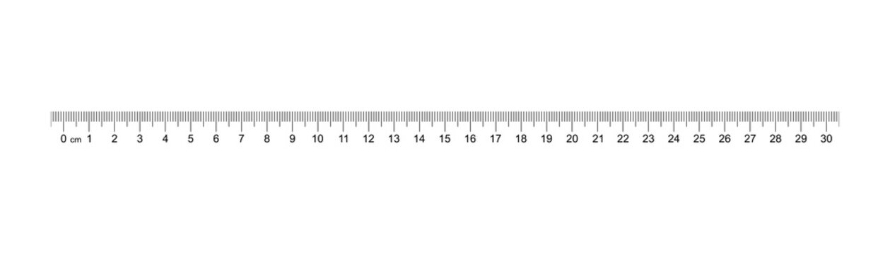 Ruler 30 cm. Measuring tool. Ruler Graduation. Ruler grid 30 and 1 cm. Size indicator units. Metric Centimeter size indicators. Vector AI10