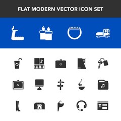 Modern, simple vector icon set with television, pc, way, car, gym, medical, arrow, truck, automobile, sign, entertainment, document, fruit, emergency, drink, laptop, time, note, vehicle, smart icons