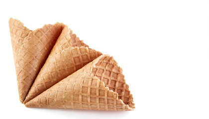 waffle ice cream cone isolated on white background