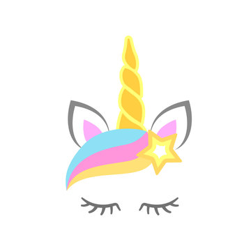 Cute unicorn face with star. Unicorn head. Vector
