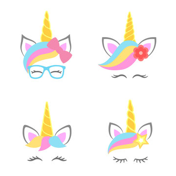 Fototapeta Cute unicorn faces. Unicorn heads. Unicorn constructor. Vector