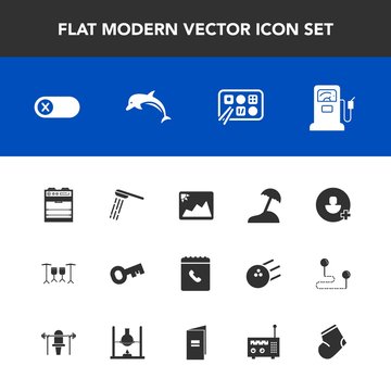 Modern, simple vector icon set with station, dolphin, travel, switch, phone, key, shower, wildlife, chinese, book, add, hygiene, turn, fuel, nature, island, picture, deactivate, bathroom, sea icons