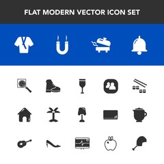 Modern, simple vector icon set with find, boot, seafood, group, wine, alcohol, table, drink, boiler, magnetic, glass, call, bathrobe, interior, team, nature, fish, ring, magnifier, search, palm icons