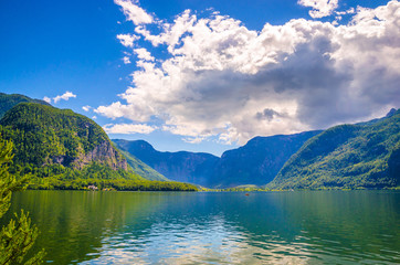 Fantastic landscape of Hallstatt lake, Austrian Alps,  Salzkammergut, Austria, Europe