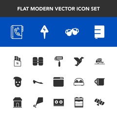 Modern, simple vector icon set with beer, paint, oxygen, vacation, space, cylinder, chocolate, origami, hipster, graphic, retro, journey, roll, tank, pub, footwear, page, alcohol, web, roller icons