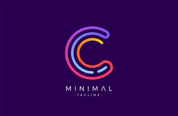 Minimal line font style C Letter Logo in colorful stroke for personal and corporate identity