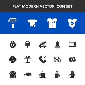 Modern, simple vector icon set with new, grain, transportation, white, button, food, bell, rice, fashion, palm, child, phone, nature, fire, transport, truck, alert, summer, paint, tropical, sign icons