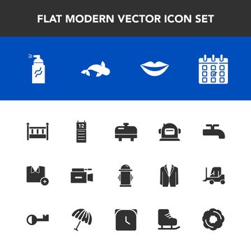 Modern, simple vector icon set with video, water, safety, abstract, film, baby, department, astronaut, equipment, t-shirt, science, calendar, paint, graffiti, reminder, day, teeth, grunge, fish icons
