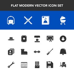 Modern, simple vector icon set with achievement, play, identity, certificate, kitchen, texas, business, meat, samurai, profile, coffee, diploma, poker, id, equipment, west, katana, hat, machine icons