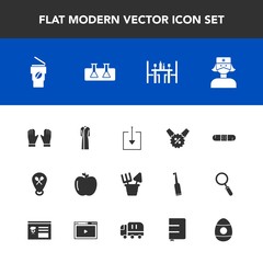 Modern, simple vector icon set with plastic, background, sale, web, female, delivery, medicine, toy, white, paper, drink, easter, glove, restaurant, holiday, coffee, sand, cargo, price, fruit icons