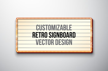 Vector retro signboard or lightbox illustration with customizable design on clean background. Light banner or vintage bright billboard for advertising or your project. Show, night events, cinema or