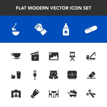 Modern, simple vector icon set with tow, wear, car, finger, bear, seat, template, truck, nutrition, accident, human, frame, photo, cafe, concept, image, pill, cup, glass, soup, medical, coffee icons