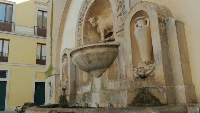 Bull fountain in Nard&ograve;, in the south of Italy.