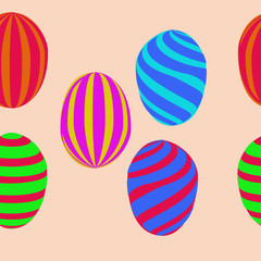 Easter eggs seamless  pattern, stripes, doodles. Copy space.