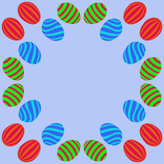 Easter eggs pattern, stripes, doodles. Copy space.