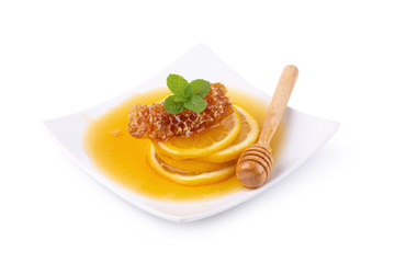 Lemon juice with honey isolated on a white background.